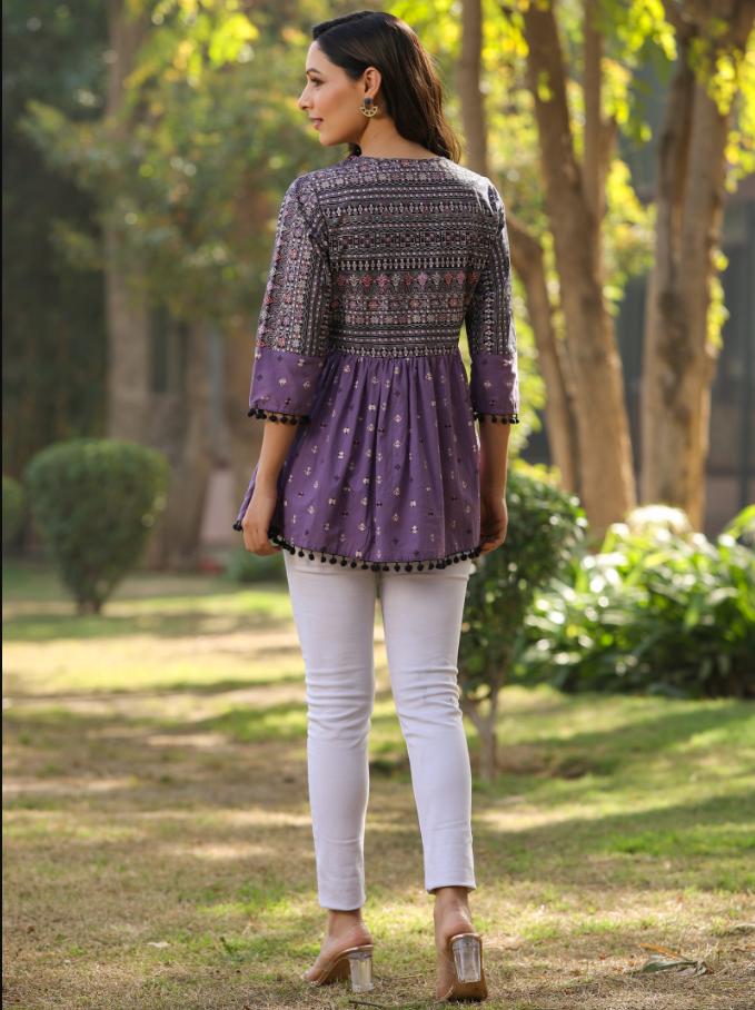 Women's Lavender  Printed Flared Tunic