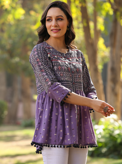 Women's Lavender  Printed Flared Tunic