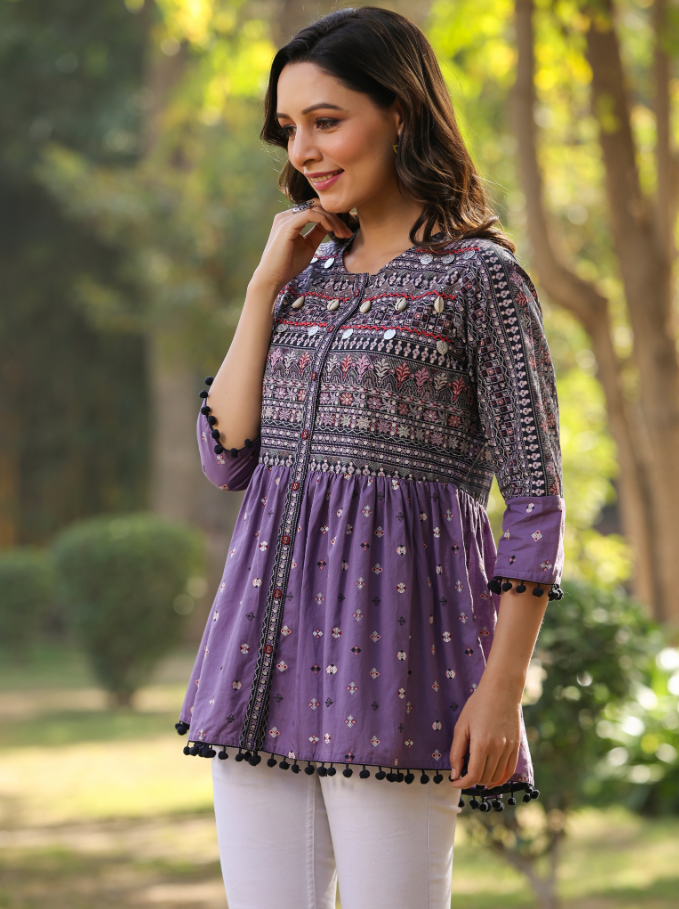 Women's Lavender  Printed Flared Tunic