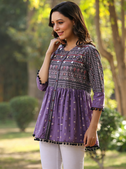 Women's Lavender  Printed Flared Tunic