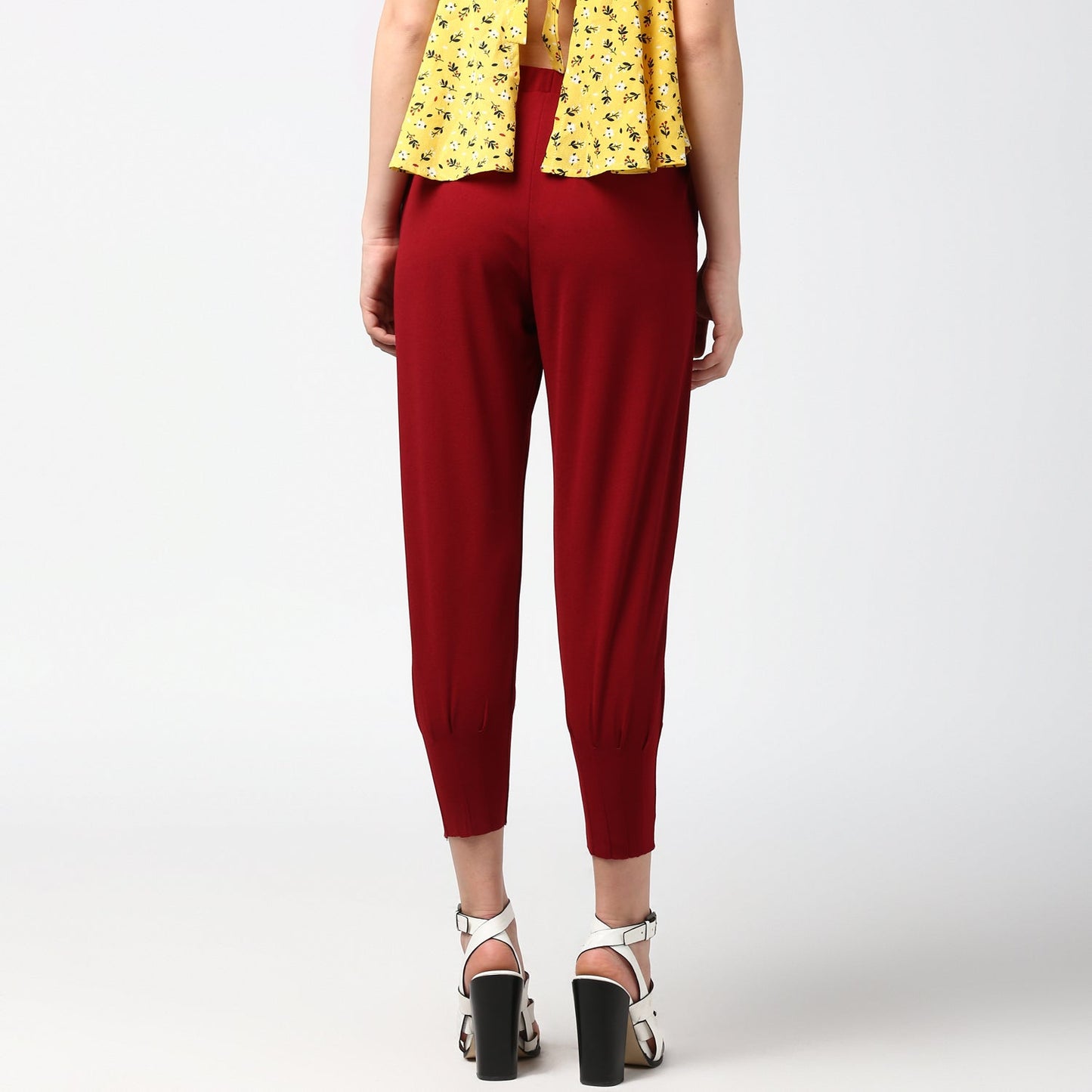 Women's Maroon elasticated waistband and hemline stylised Pants