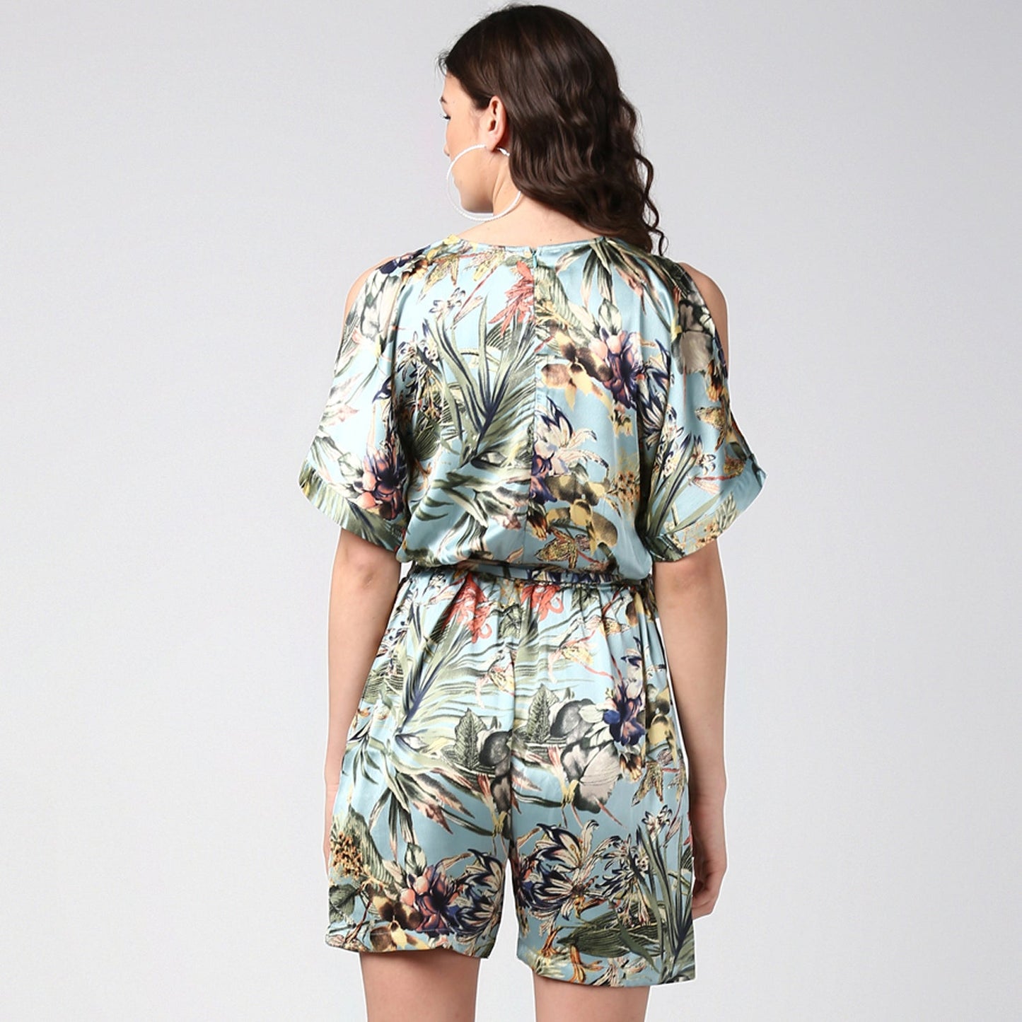 Women's Blue Satin Floral Playsuit