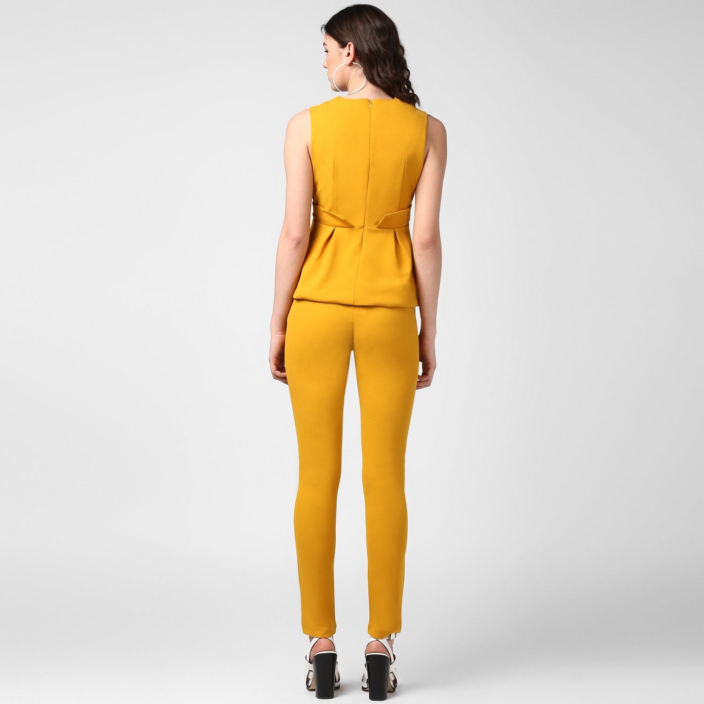 Women's Mustard Yellow Coordinated Peplum Top and Pants Set