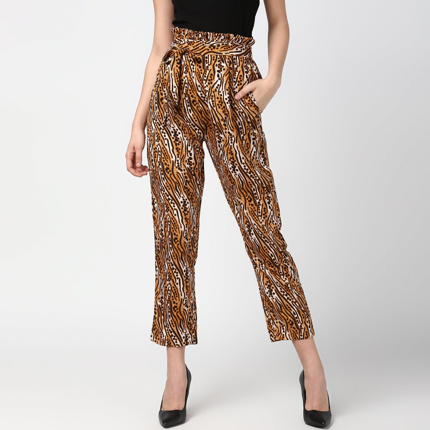 Women's Animal Print Paperbag Elasticated waistline Pants