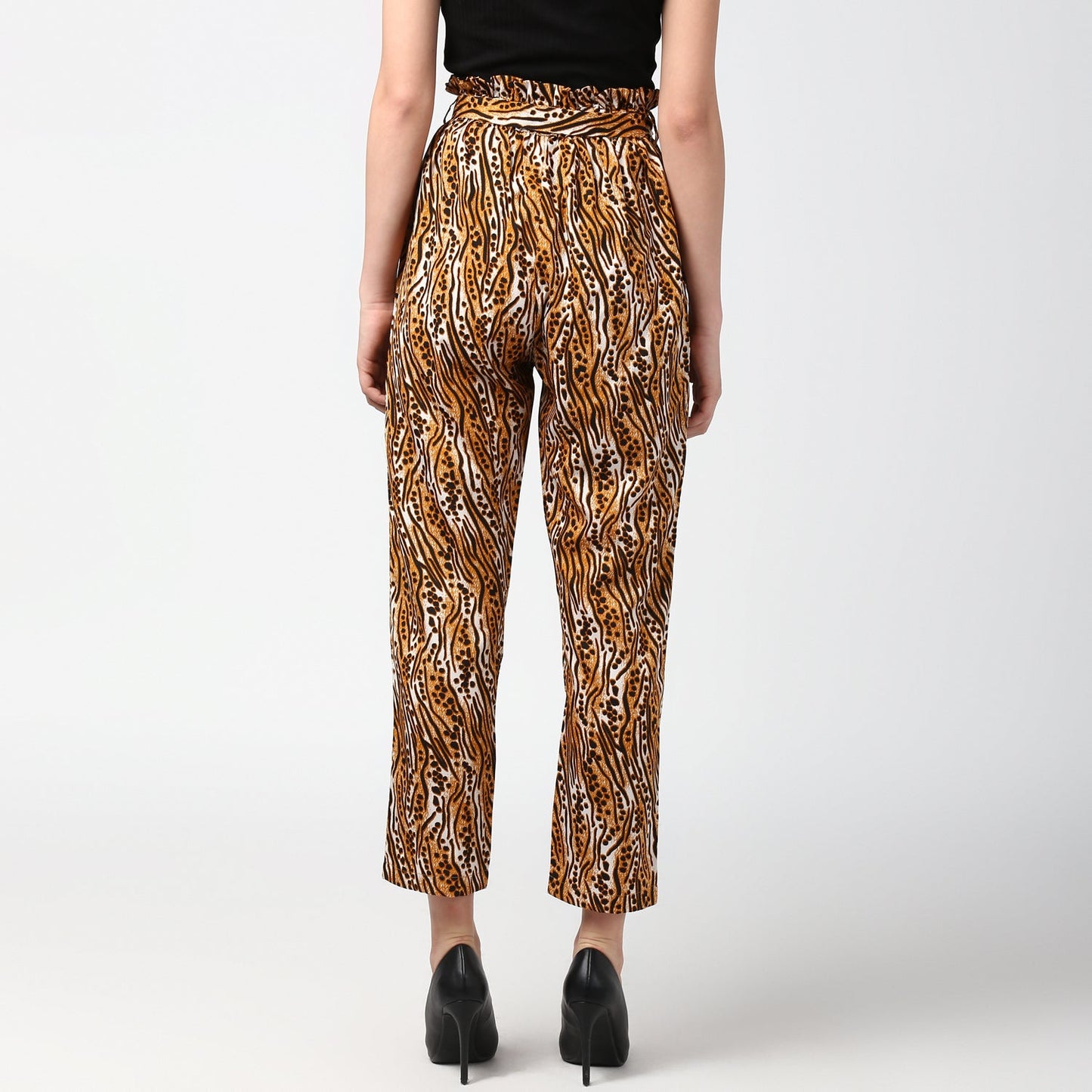 Women's Animal Print Paperbag Elasticated waistline Pants