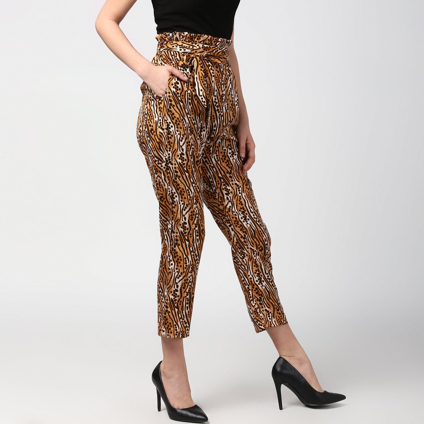 Women's Animal Print Paperbag Elasticated waistline Pants