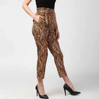 Women's Animal Print Paperbag Elasticated waistline Pants