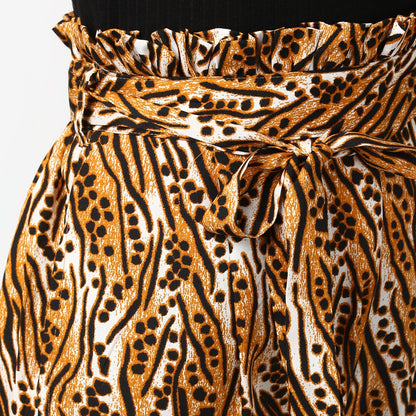 Women's Animal Print Paperbag Elasticated waistline Pants
