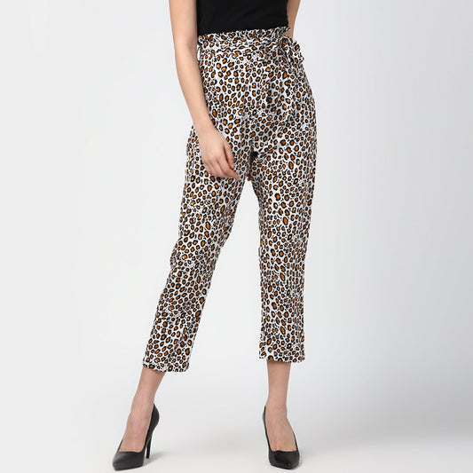 Women's Animal Print Paperbag Elasticated waistline Pants