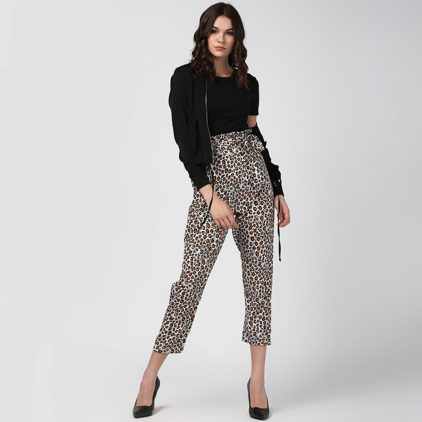 Women's Animal Print Paperbag Elasticated waistline Pants