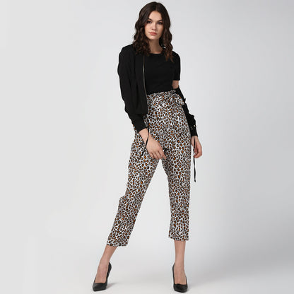 Women's Animal Print Paperbag Elasticated waistline Pants