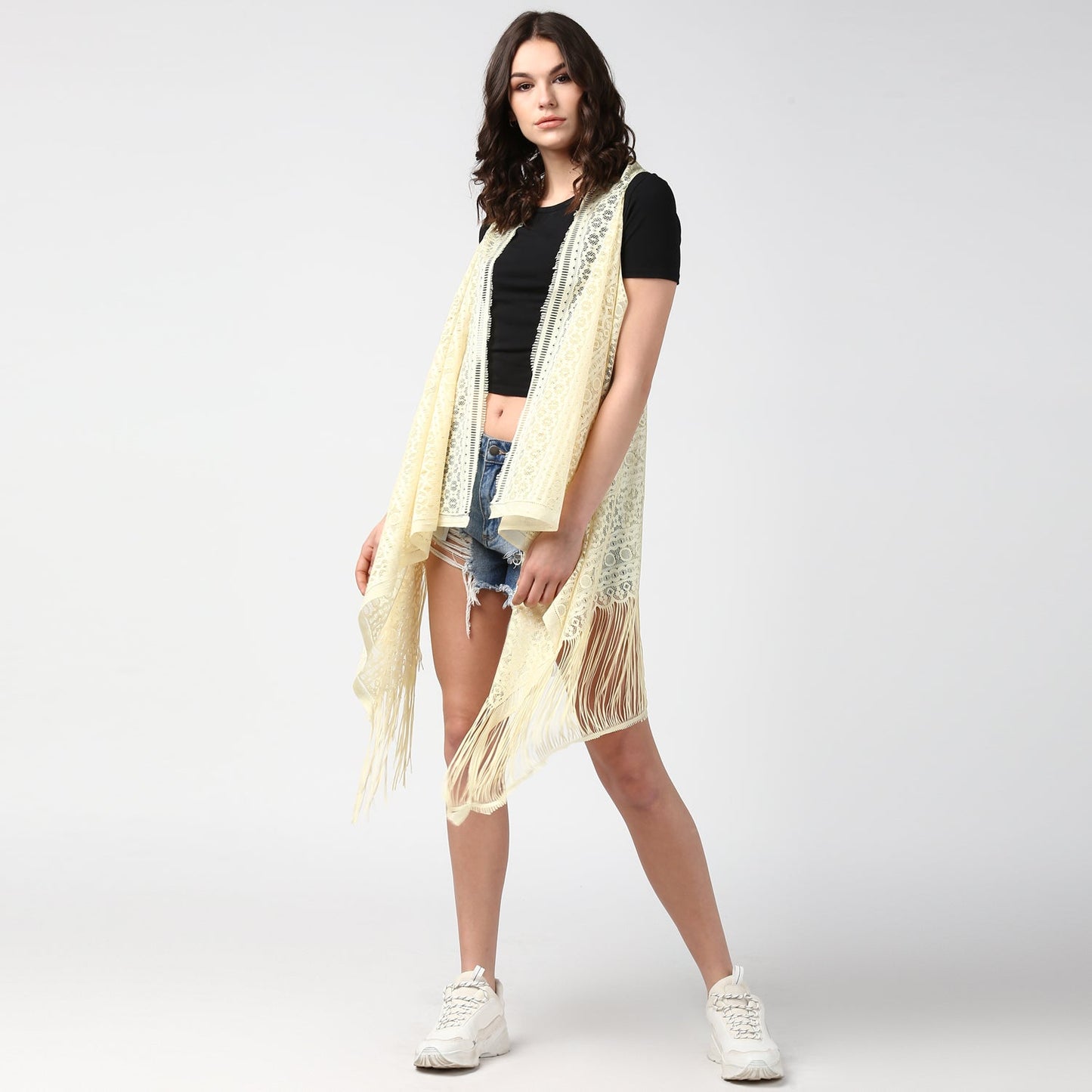 Women's Lemon Long Lace Shrug