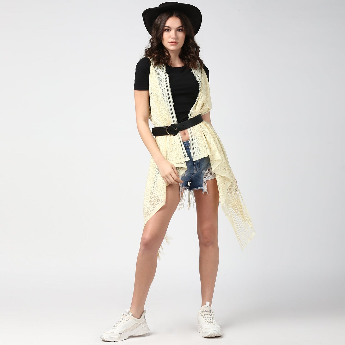 Women's Lemon Long Lace Shrug