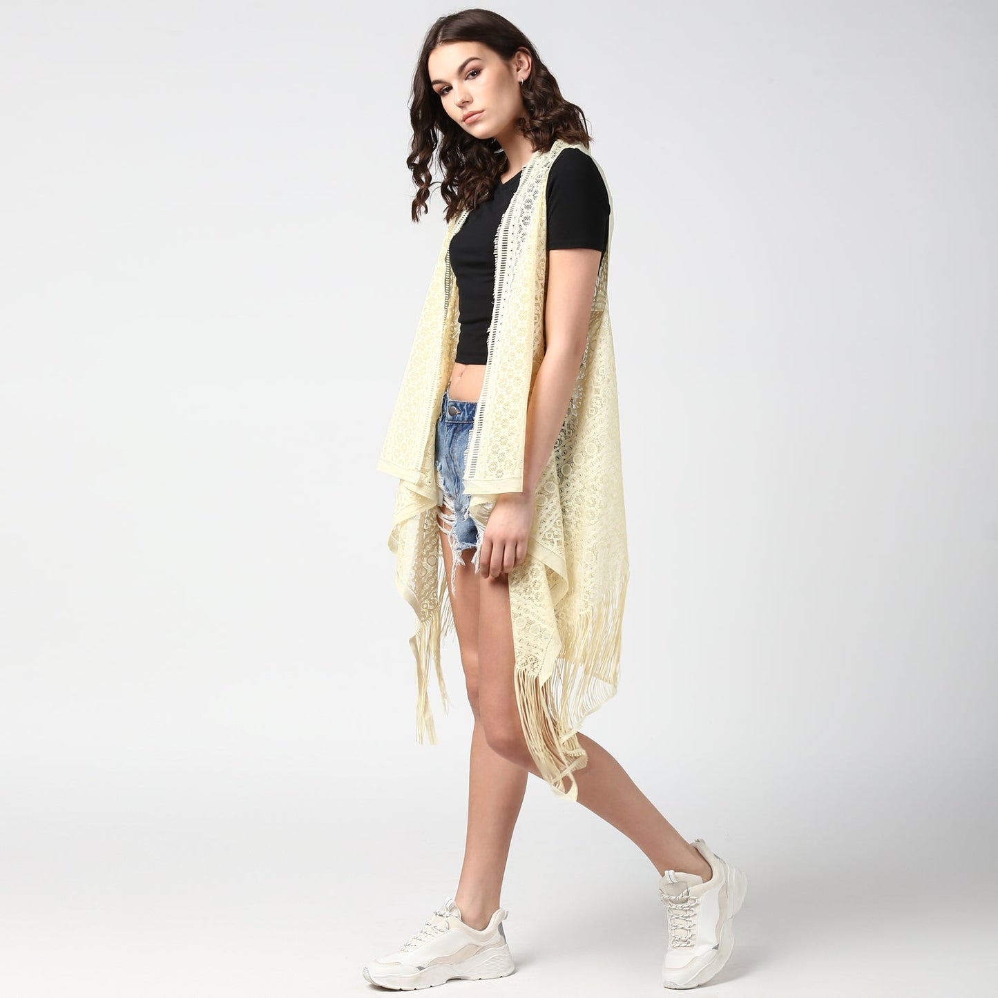 Women's Lemon Long Lace Shrug