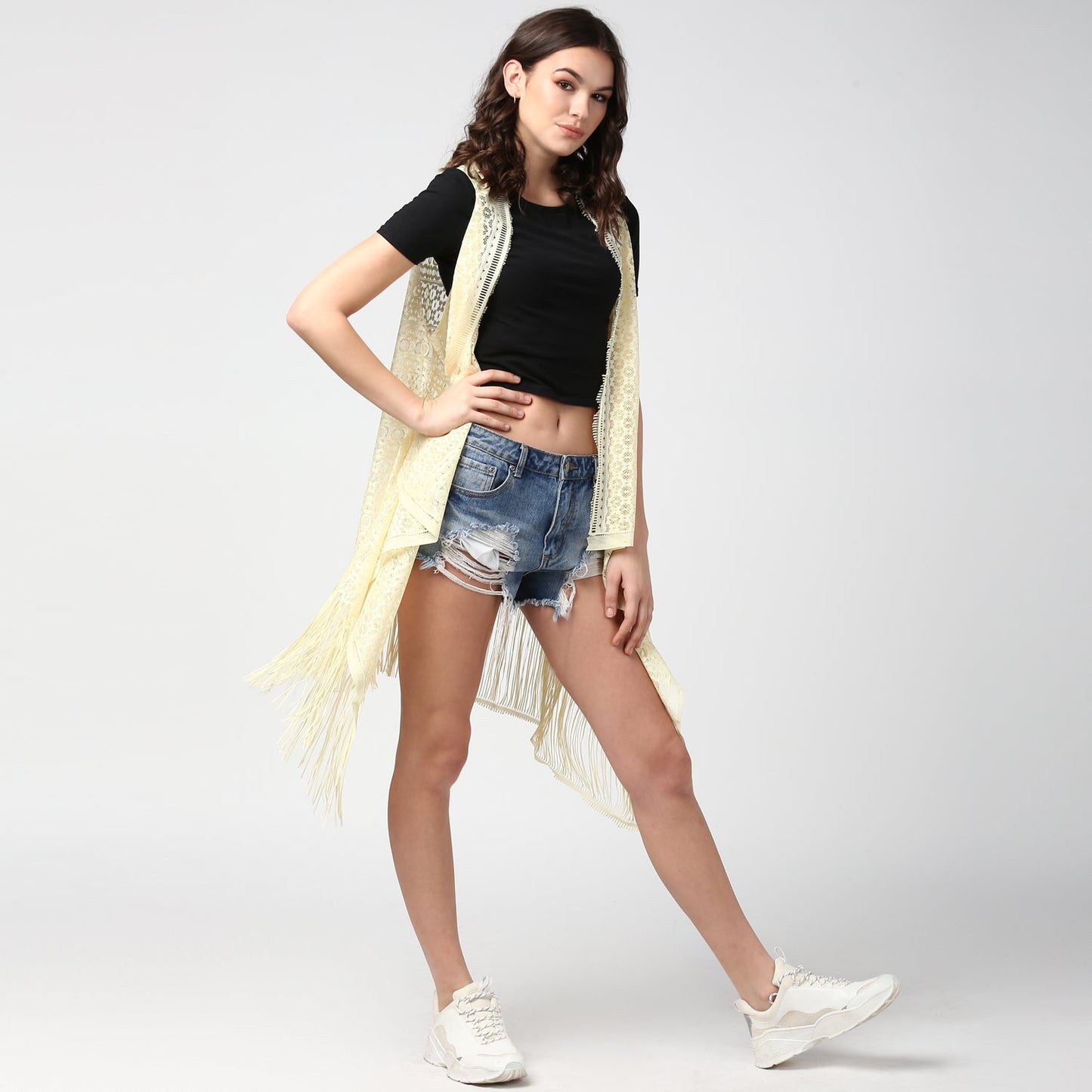 Women's Lemon Long Lace Shrug