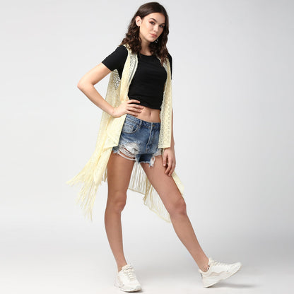 Women's Lemon Long Lace Shrug