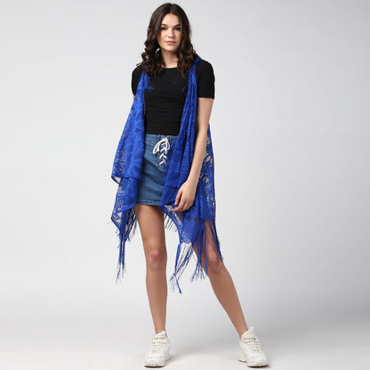 Women's Blue Long Lace Shrug