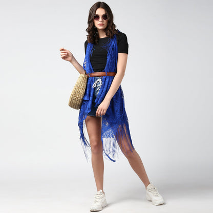 Women's Blue Long Lace Shrug
