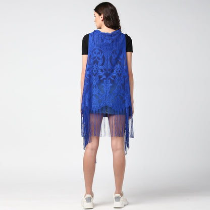 Women's Blue Long Lace Shrug