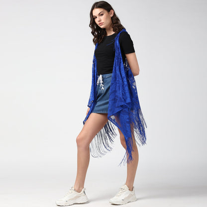 Women's Blue Long Lace Shrug