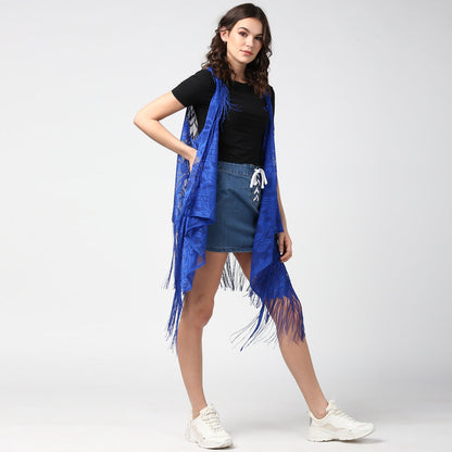 Women's Blue Long Lace Shrug