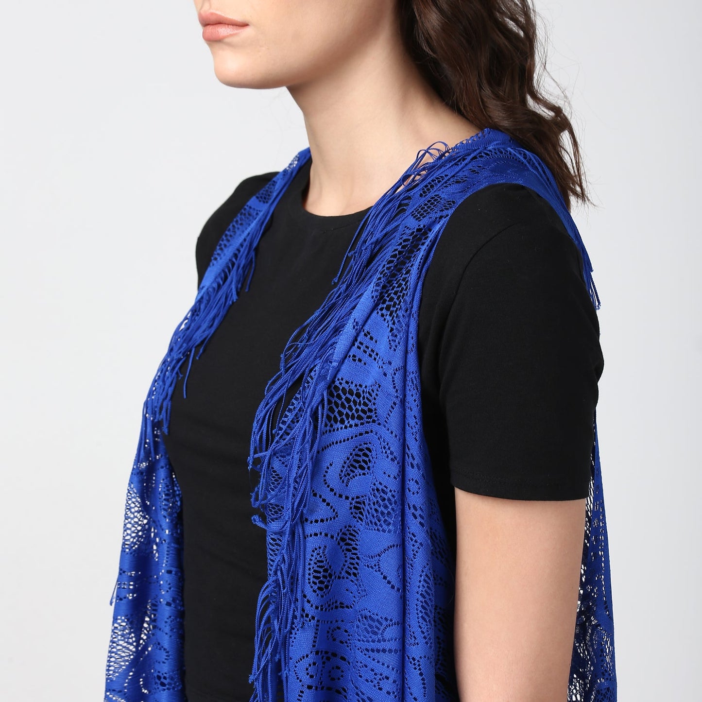 Women's Blue Long Lace Shrug
