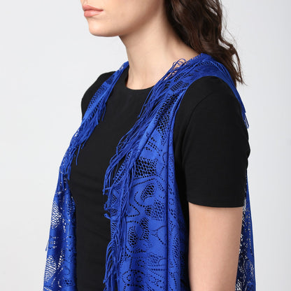 Women's Blue Long Lace Shrug