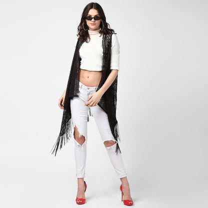 Women's Black Long Lace Shrug