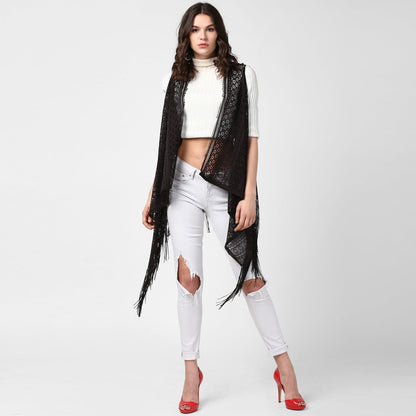 Women's Black Long Lace Shrug
