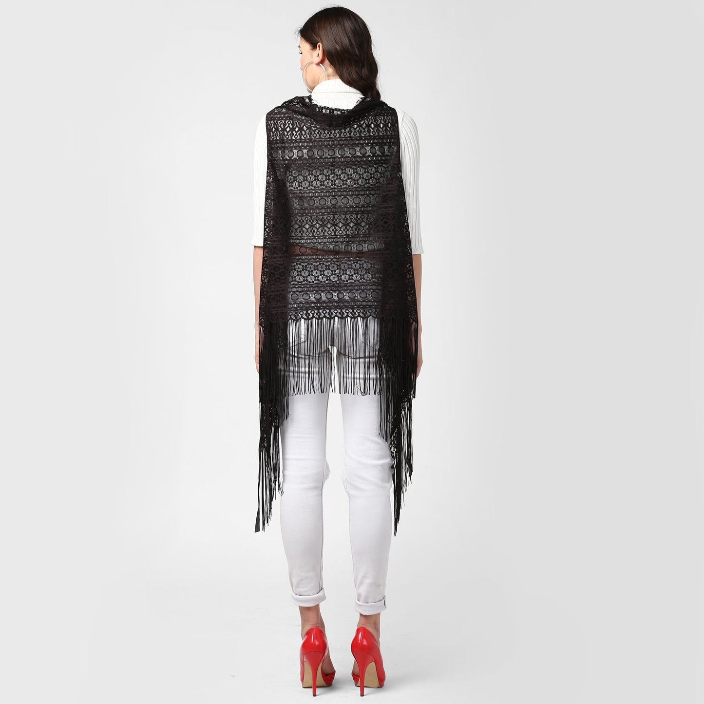 Women's Black Long Lace Shrug