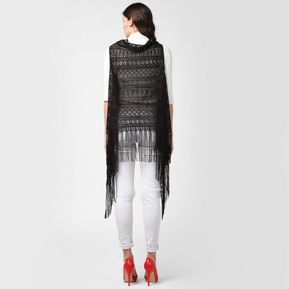 Women's Black Long Lace Shrug