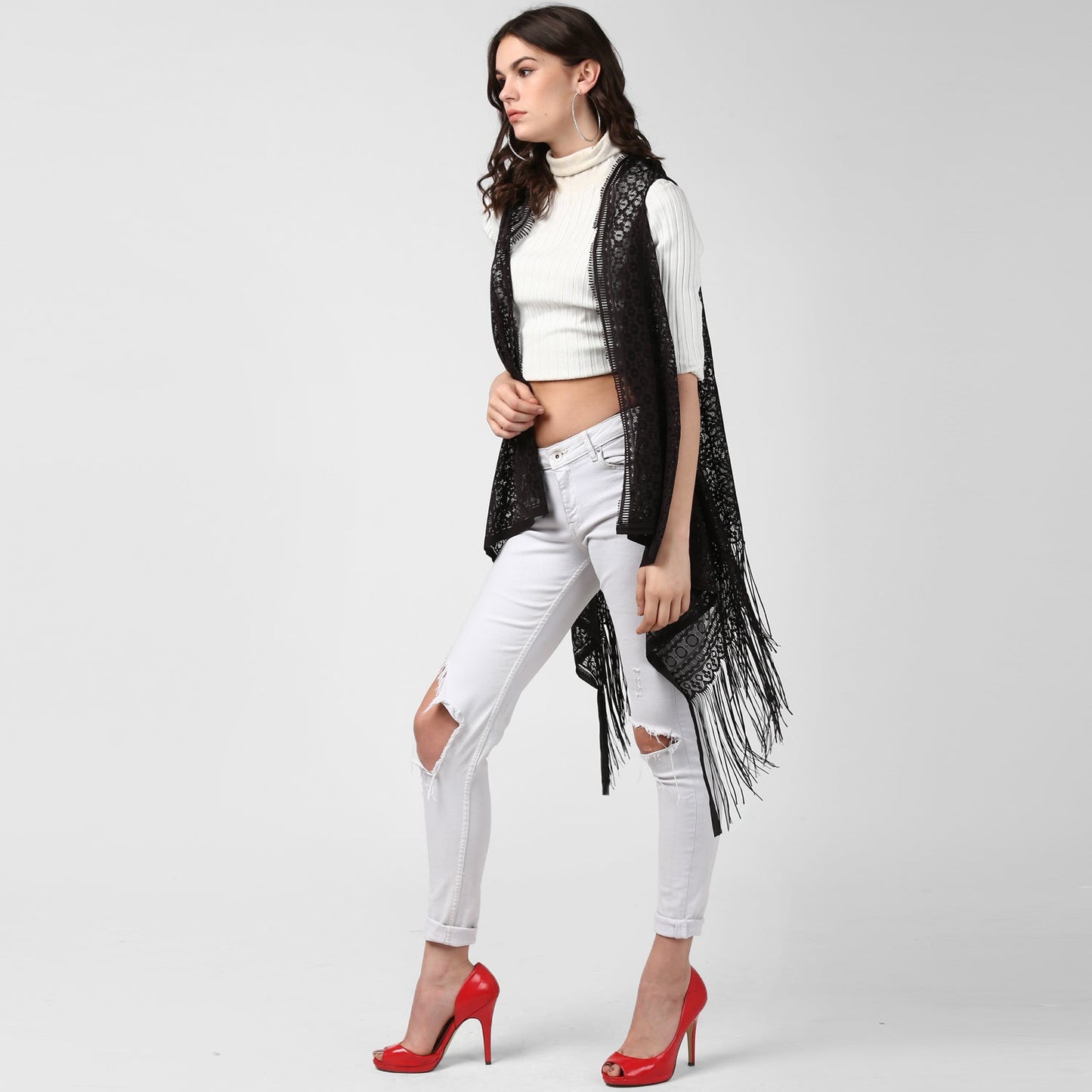 Women's Black Long Lace Shrug