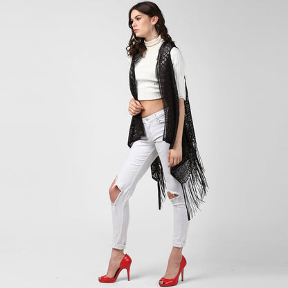 Women's Black Long Lace Shrug