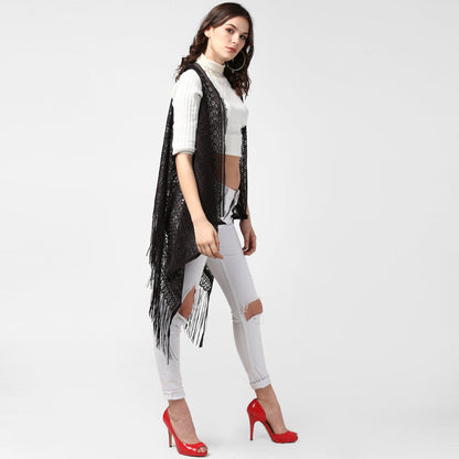 Women's Black Long Lace Shrug