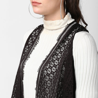 Women's Black Long Lace Shrug