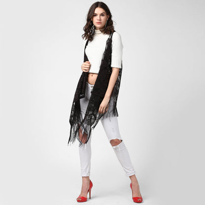 Women's Black Long Lace Shrug