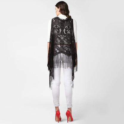 Women's Black Long Lace Shrug