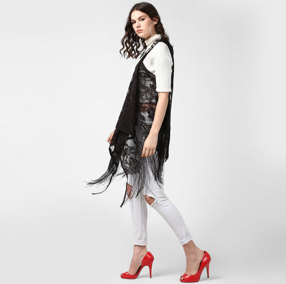 Women's Black Long Lace Shrug