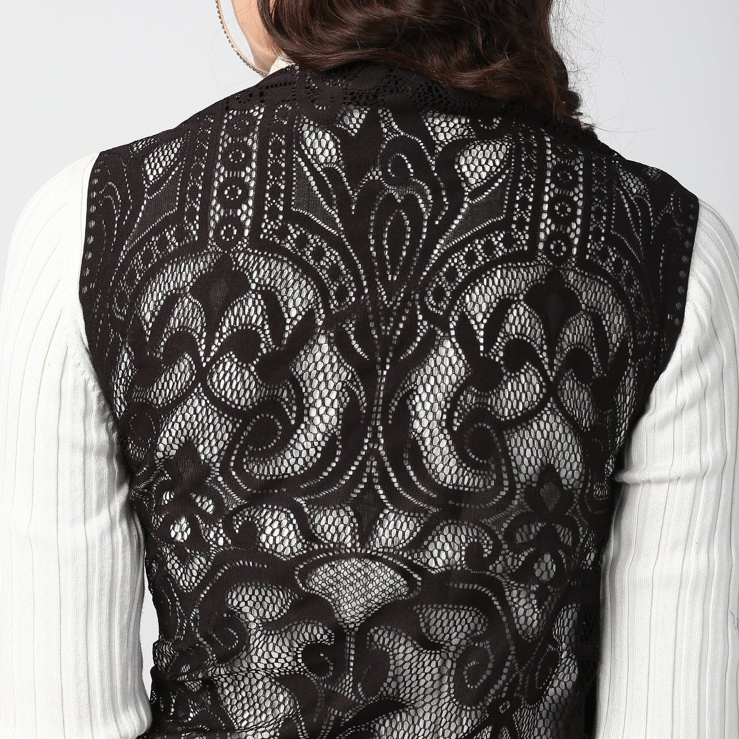 Women's Black Long Lace Shrug