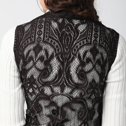 Women's Black Long Lace Shrug