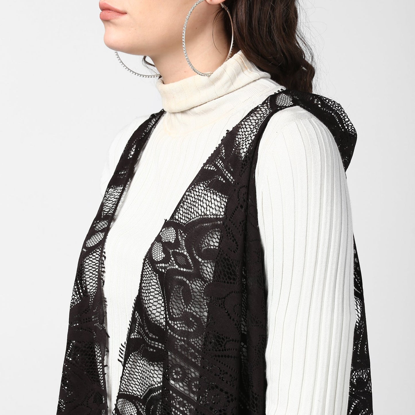 Women's Black Long Lace Shrug