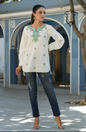 Women's Off-White Cambric Solid Embroidered Tunic