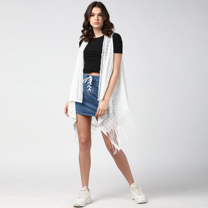 Women's White Long Lace Shrug