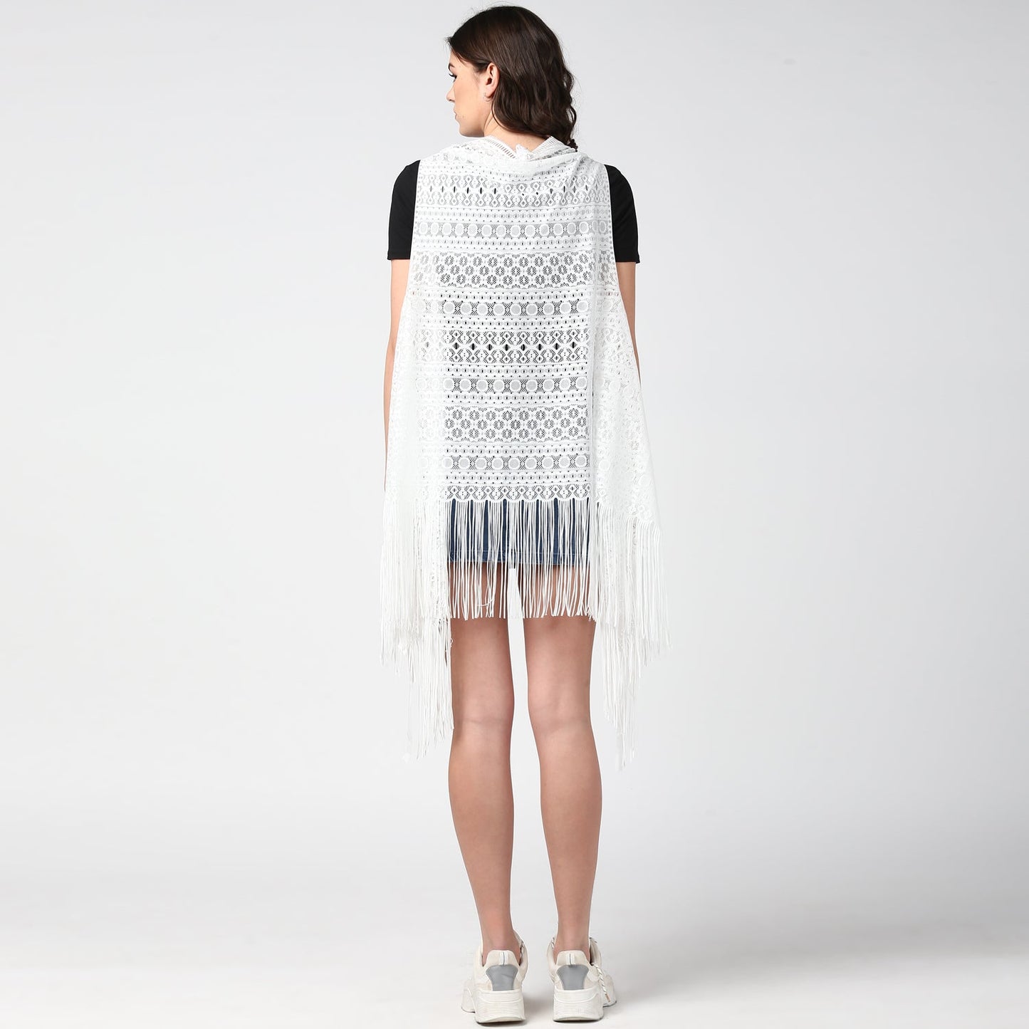 Women's White Long Lace Shrug
