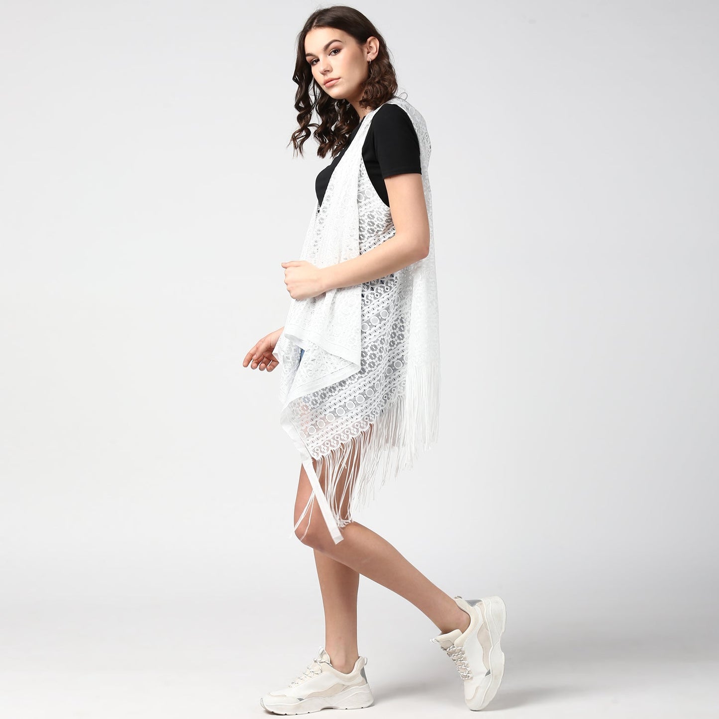 Women's White Long Lace Shrug