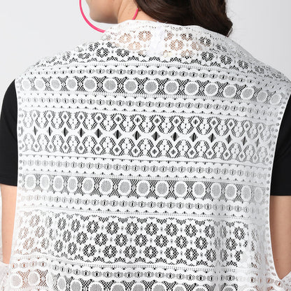 Women's White Long Lace Shrug