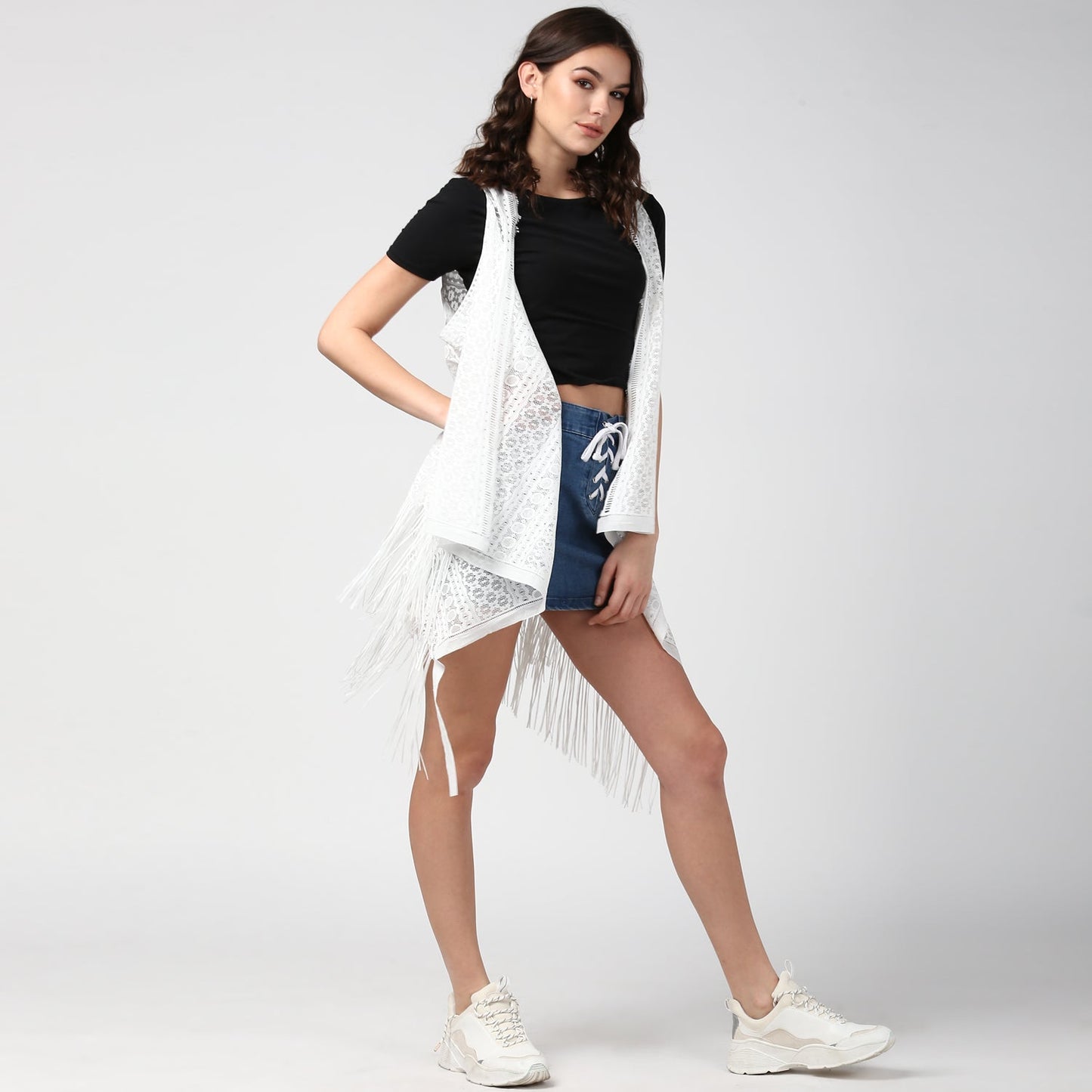 Women's White Long Lace Shrug