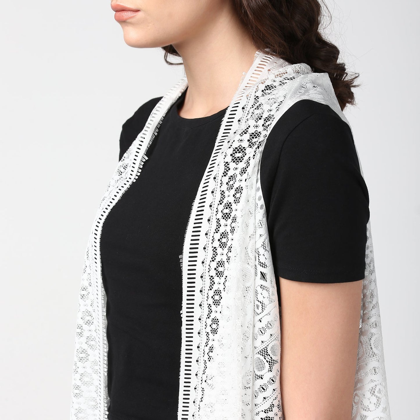 Women's White Long Lace Shrug