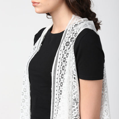 Women's White Long Lace Shrug