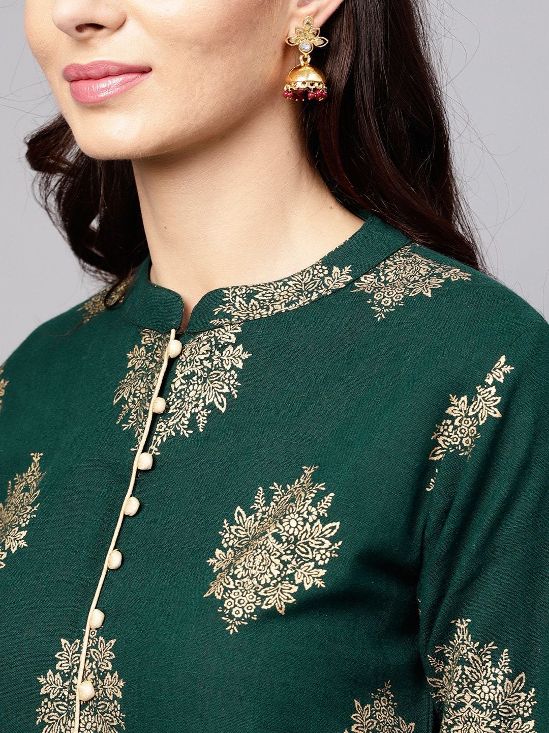 Women's  Green & Golden Printed Kurta with Palazzos